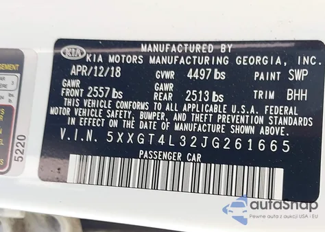 2018 Kia Optima Lx z USA, uszkodzony, nr VIN 5XXGT4L32JG261665